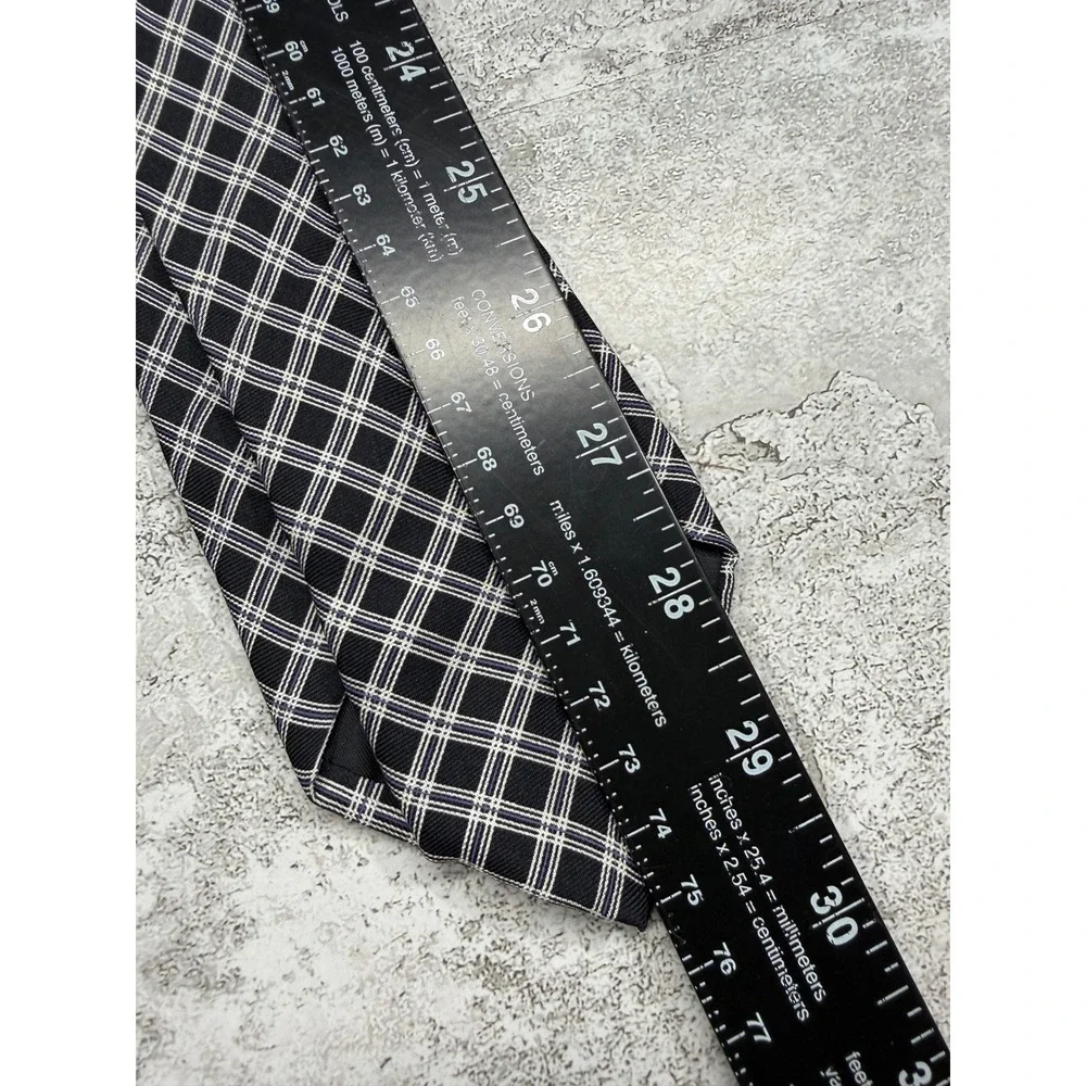 Banana Republic Necktie Mens One Size Black Plaid Silk Woven Formal